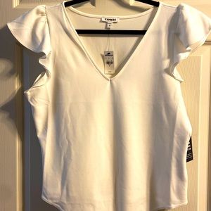 Express White Flutter sleeve bodysuit